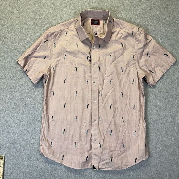 Untuckit Men’s Size Large Regular Fit Casual Button Down Shirt Red Micro Stripe - Picture 1 of 7